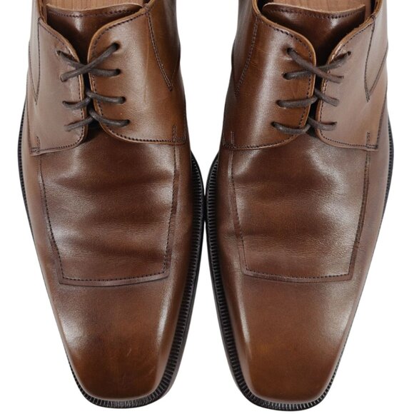 Magnanni Spain Dress Shoes Men's Size 8 Brown Leather Apron-toe Derby Oxfords 41 - Picture 2 of 13